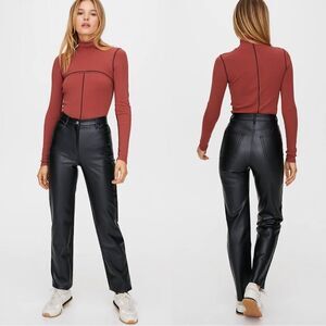 Wilfred Aritzia Melina Black Faux Leather High Rise Straight Leg Pant 2 NEW